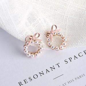 ✨NEW! ✨ Pearl Hoop and Pink Bow Stud Earrings!